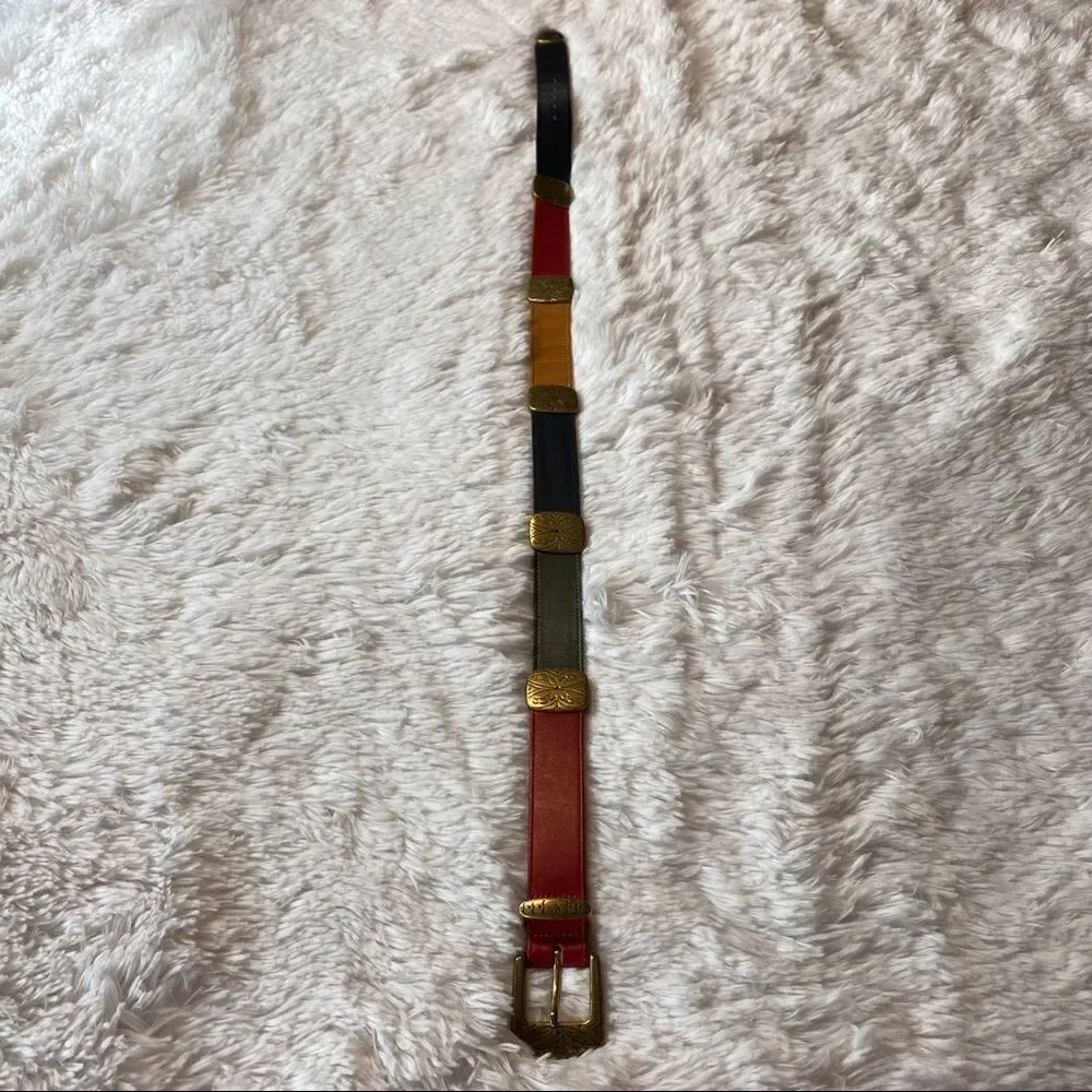 Brighton Vintage Multi-colored Leather Belt With Gold Tone Hardware